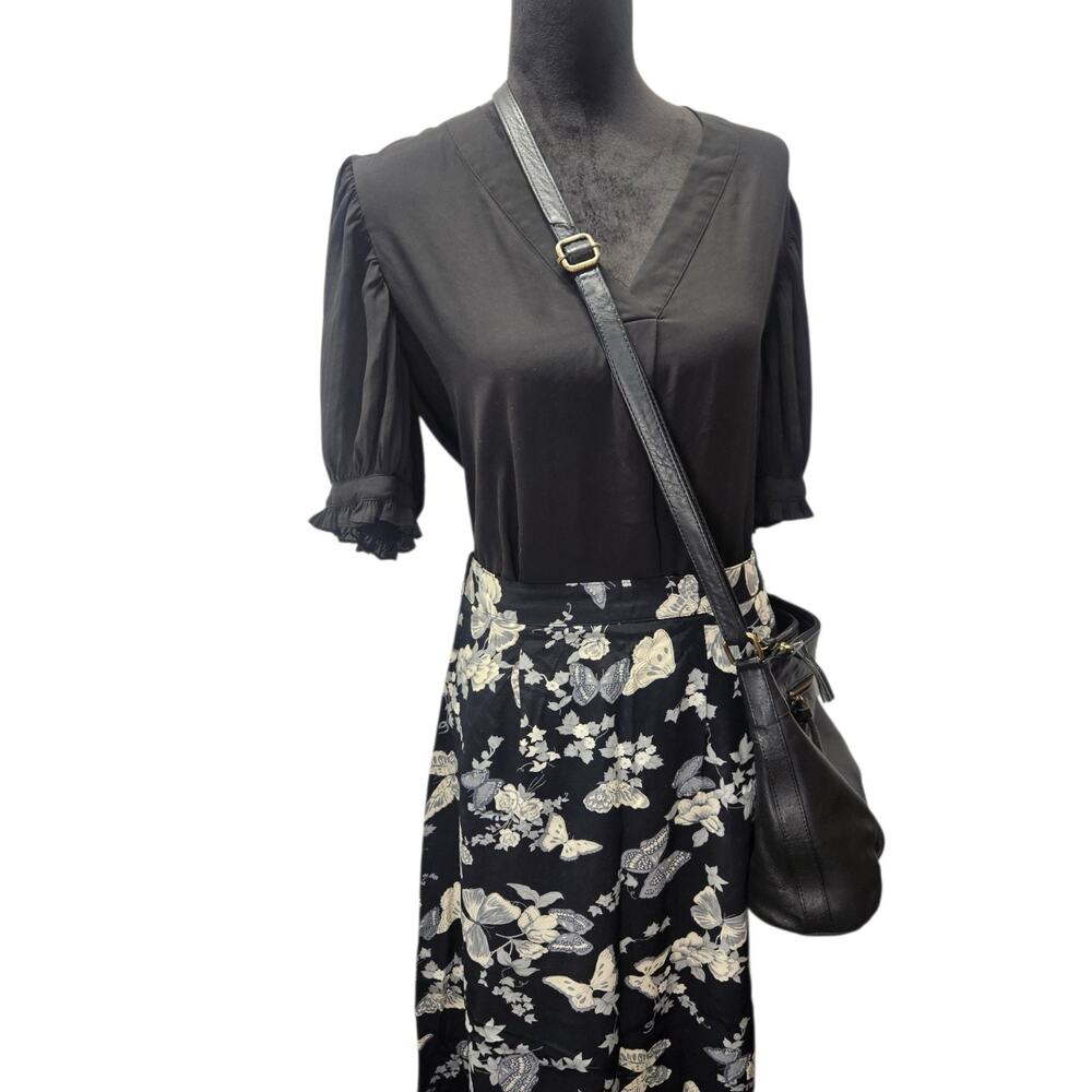 Lauren Ralph Lauren Blouse Womens Med Black 3/4 Sleeve V-Neck Pleated Ruffle
